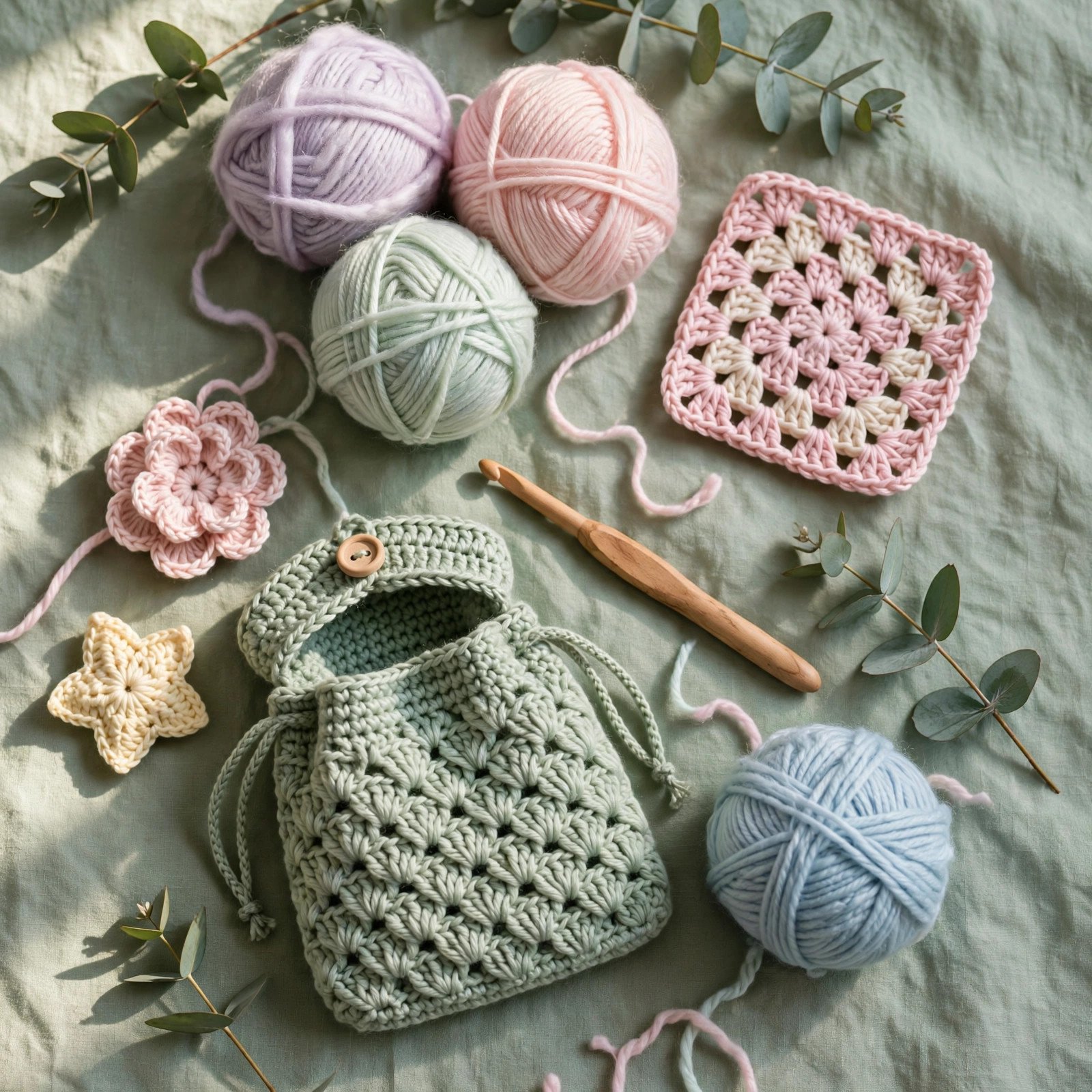 Handmade crochet patterns and yarn
