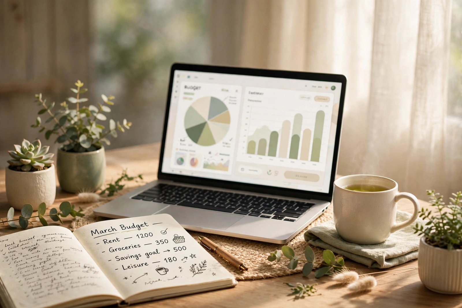 Cozy workspace with budget planner dashboard