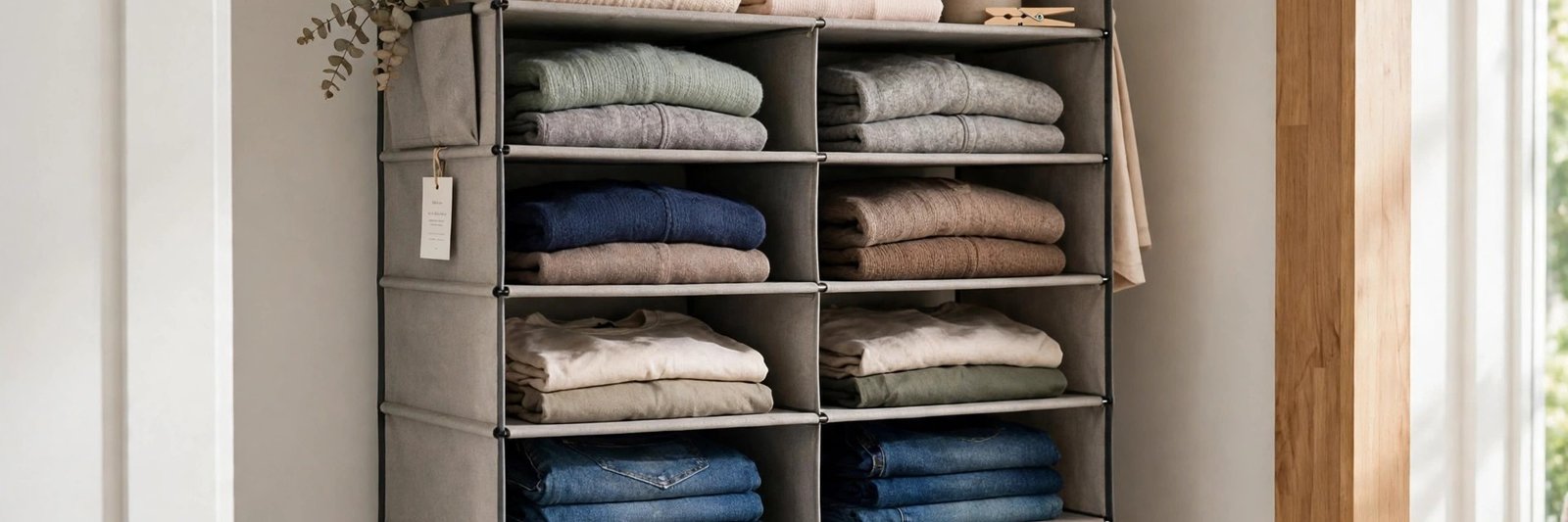 Hanging closet organizers - fabric shelf organizer hanging in a small closet