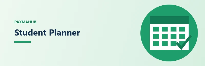 Student Planner — simple PaxmaHub green illustration of a calendar with a check mark